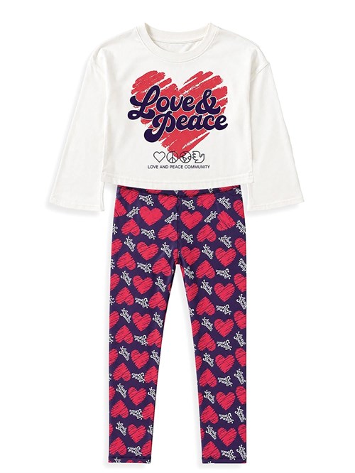 Denokids Kız Çocuk Kalpli Uzun Kol Tişört Tayt Takım Lacivert CFF-26S1-049