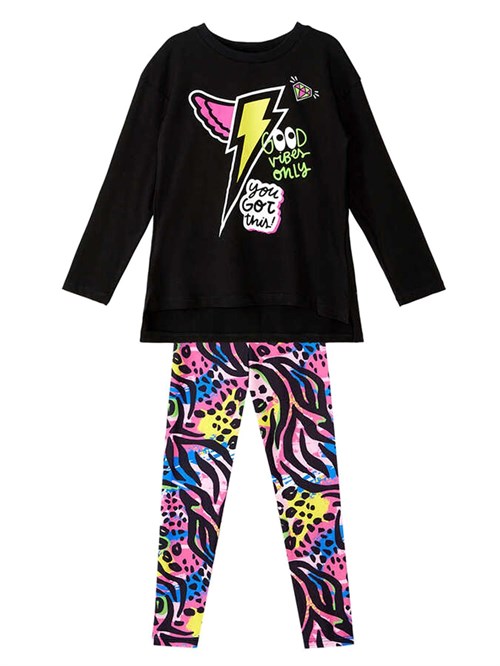 Denokids Kız Çocuk Kanatlı Şimşek Leopar Takım Siyah MS-21K1-050