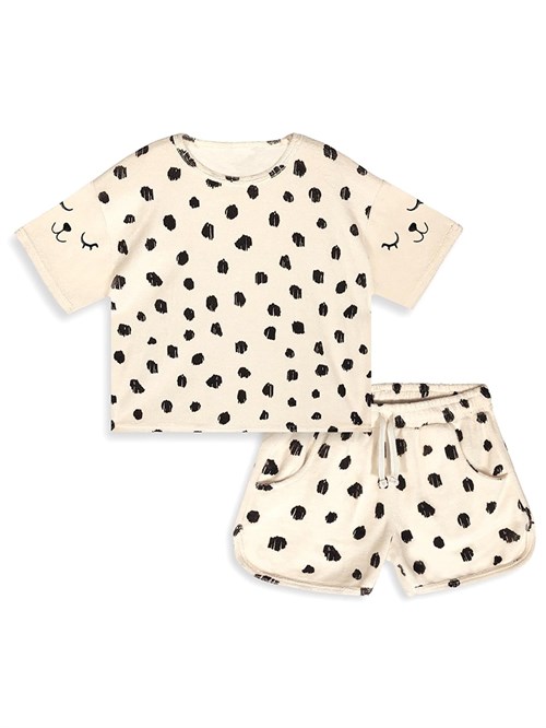 Denokids Kız Çocuk Leopar Havlu Kumaş Tişört Şort Takım CFF-26Y1-055