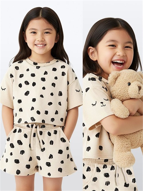 Denokids Kız Çocuk Leopar Havlu Kumaş Tişört Şort Takım CFF-26Y1-055