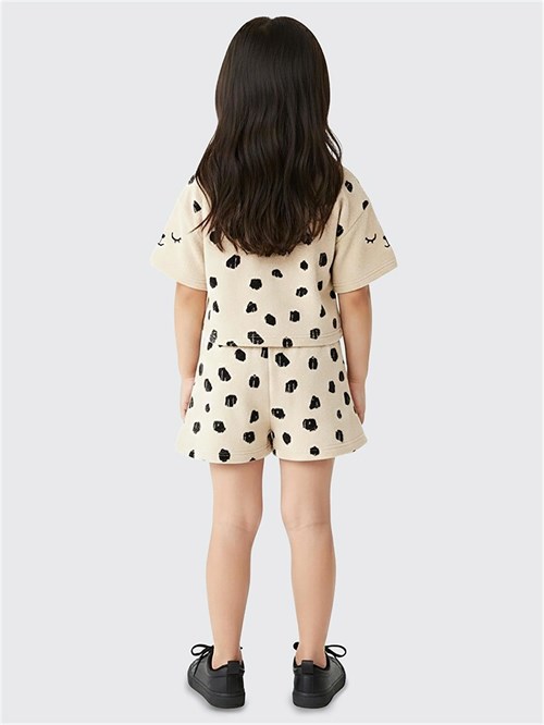 Denokids Kız Çocuk Leopar Havlu Kumaş Tişört Şort Takım CFF-26Y1-055