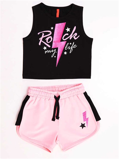Denokids Kız Çocuk Rock Life Crop Top Şort Takım MS-21Y1-020