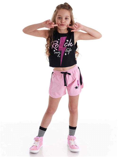 Denokids Kız Çocuk Rock Life Crop Top Şort Takım MS-21Y1-020