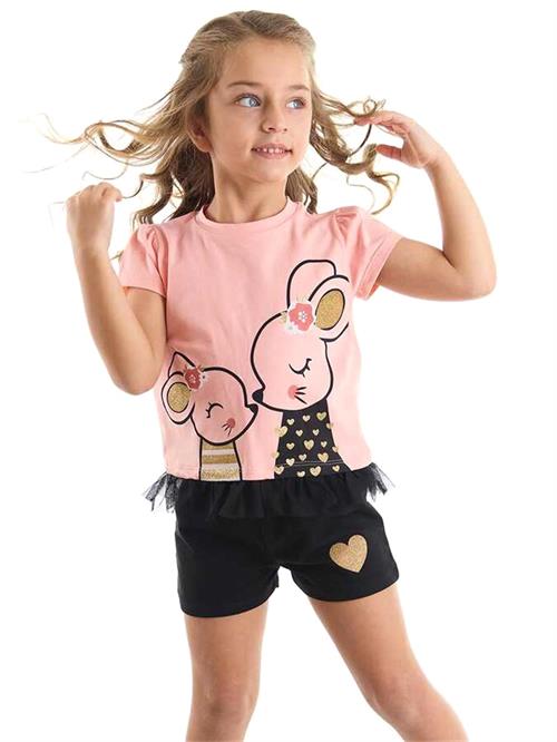 Denokids Kız Çocuk Sevimli Fare T-Shirt Şort Takım CFF-22Y1-007