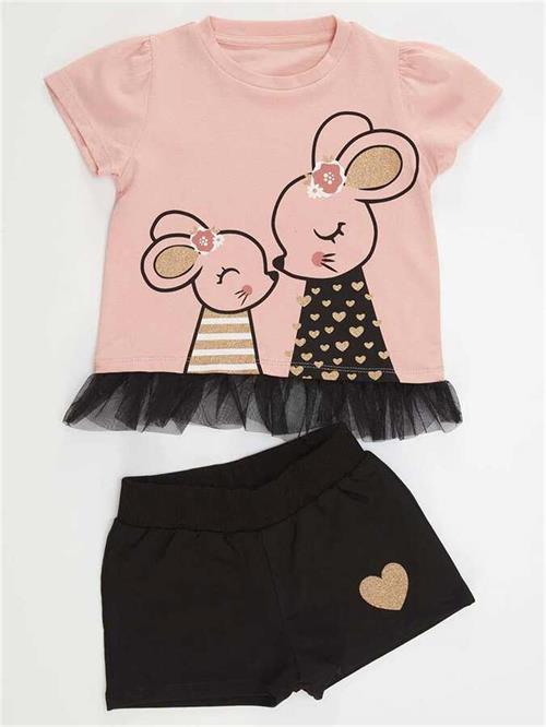 Denokids Kız Çocuk Sevimli Fare T-Shirt Şort Takım CFF-22Y1-007