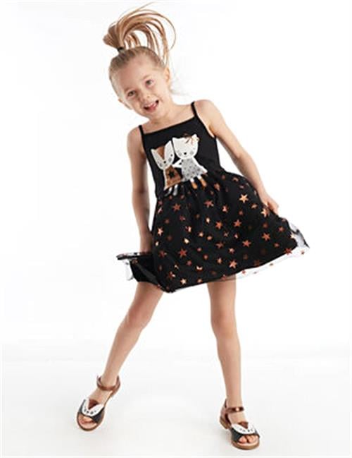Denokids Kız Çocuk Siyah Bakır Yıldızlı Elbise CFF-20Y1-037