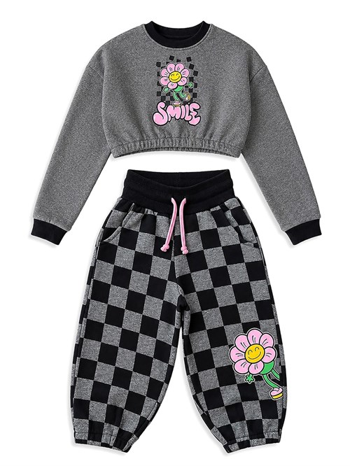 Denokids Kız Çocuk Smile Eşofman Takımı Antrasit CFF-26S1-047
