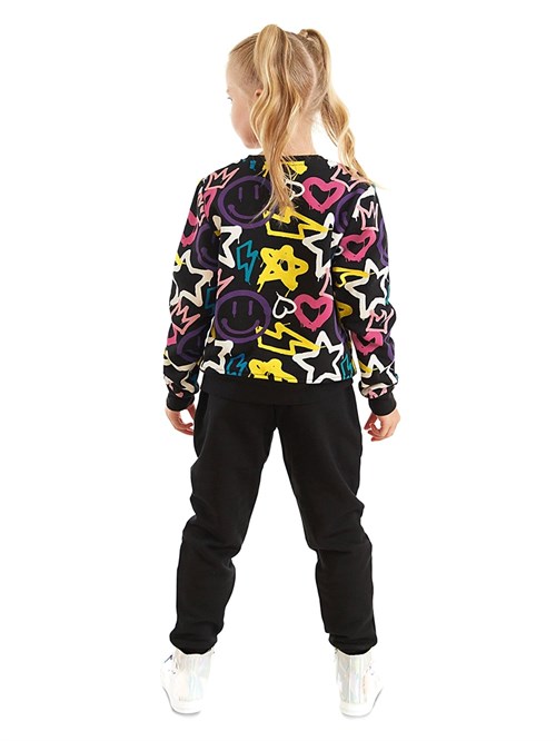 Denokids Kız Çocuk Street Style Eşofman Takımı Siyah MS-23S1-050