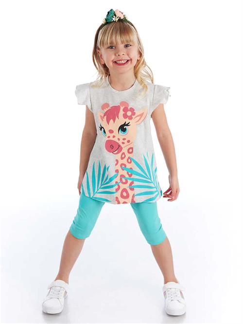 Denokids Kız Çocuk Süslü Zürafa T-Shirt Tayt Takım CFF-21Y2-039