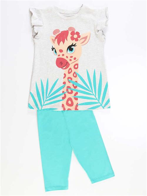 Denokids Kız Çocuk Süslü Zürafa T-Shirt Tayt Takım CFF-21Y2-039