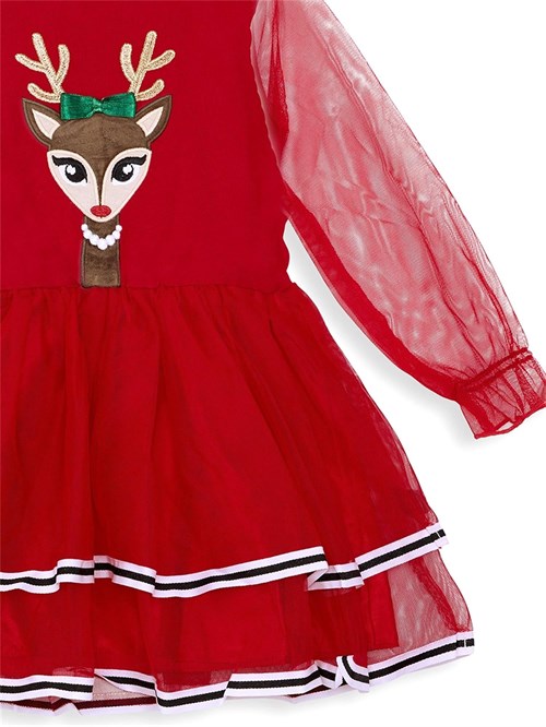 Denokids Kız Çocuk Tüllü Geyik Yılbaşı Tütü Elbise Kırmızı CFF-18K1-067