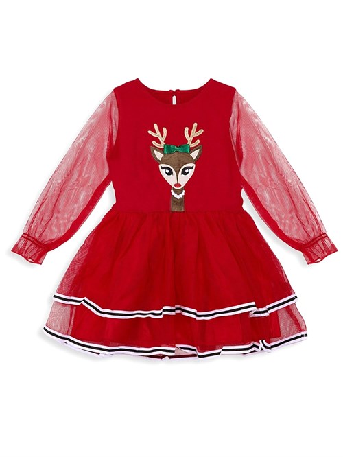 Denokids Kız Çocuk Tüllü Geyik Yılbaşı Tütü Elbise Kırmızı CFF-18K1-067