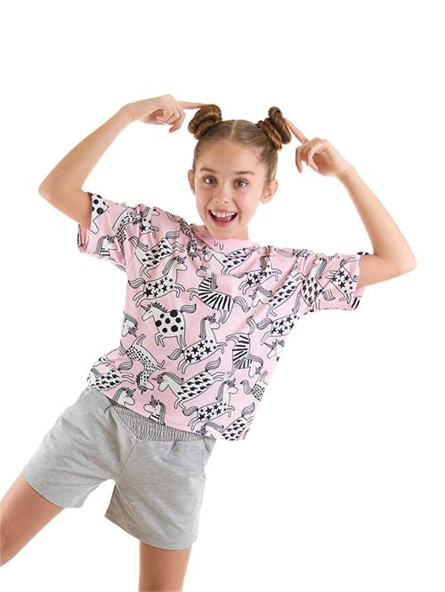 Denokids Kız Çocuk Unicorn Gang T-Shirt Şort Takım MS-24Y1-086