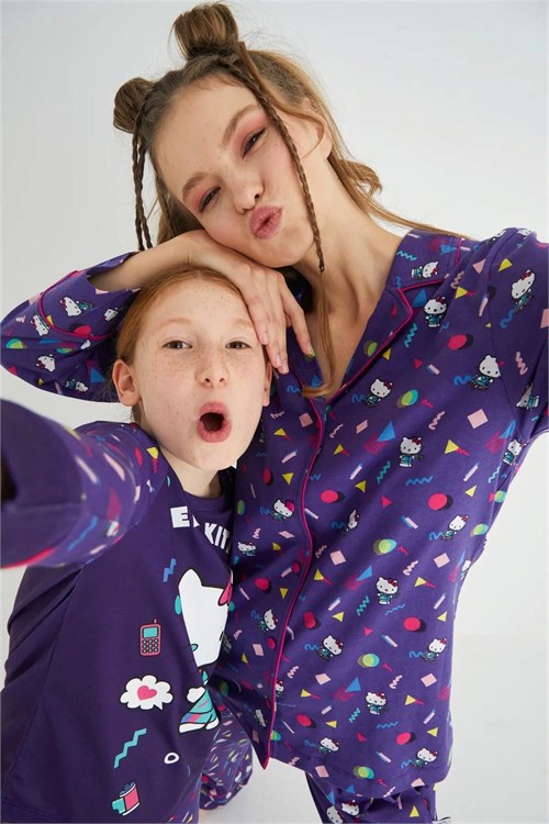 Denokids Kız Çocuk  Uzun Kol Pamuklu Pijama Takımı Mor DM09-ROZ-61