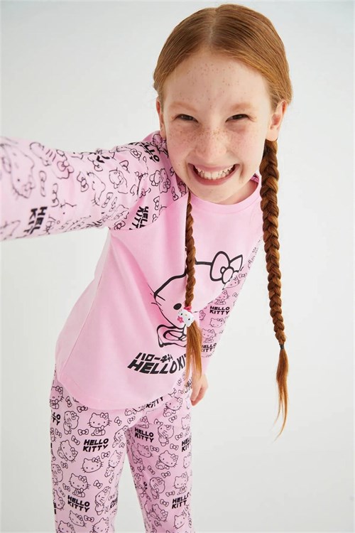 Denokids Kız Çocuk Uzun Kol Pamuklu Pijama Takımı Pembe DM09-ROZ-51