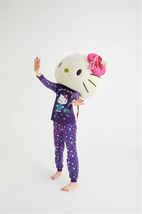 Denokids Kız Çocuk  Uzun Kol Pamuklu Pijama Takımı Mor DM09-ROZ-61