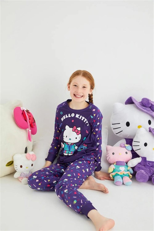 Denokids Kız Çocuk  Uzun Kol Pamuklu Pijama Takımı Mor DM09-ROZ-61