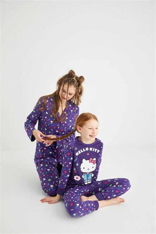 Denokids Kız Çocuk  Uzun Kol Pamuklu Pijama Takımı Mor DM09-ROZ-61