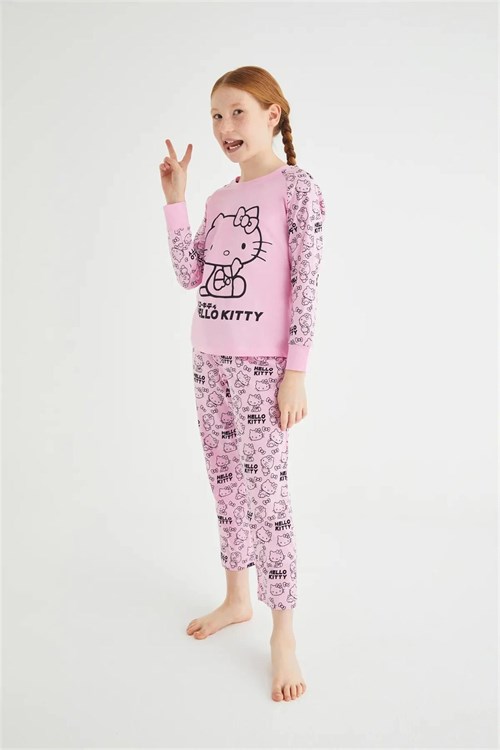 Denokids Kız Çocuk Uzun Kol Pamuklu Pijama Takımı Pembe DM09-ROZ-51
