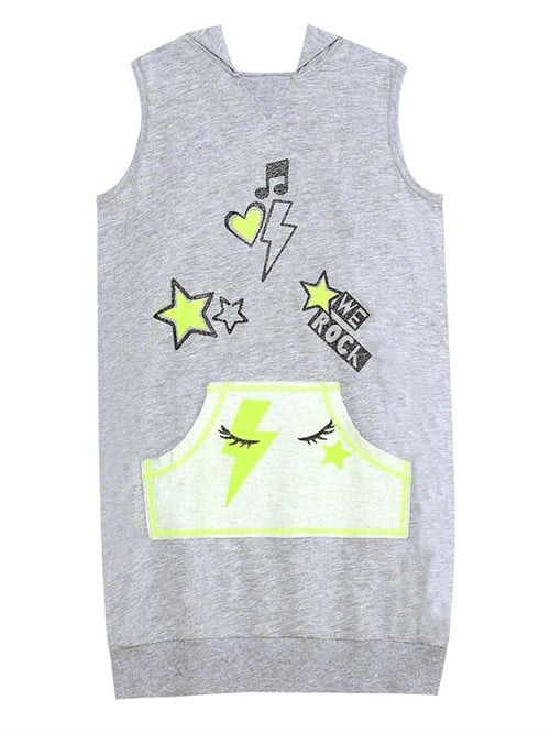 Denokids Kız Çocuk We Rock Kapüşonlu Elbise Gri Melanj MS-24Y1-052