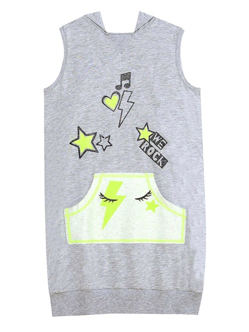 Denokids Kız Çocuk We Rock Kapüşonlu Elbise Gri Melanj MS-24Y1-052