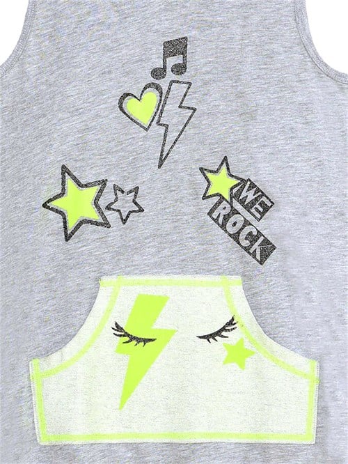 Denokids Kız Çocuk We Rock Kapüşonlu Elbise Gri Melanj MS-24Y1-052