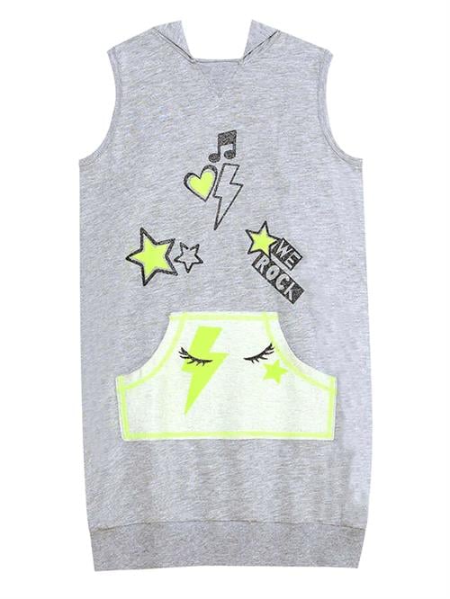 Denokids Kız Çocuk We Rock Kapüşonlu Elbise Gri Melanj MS-24Y1-052