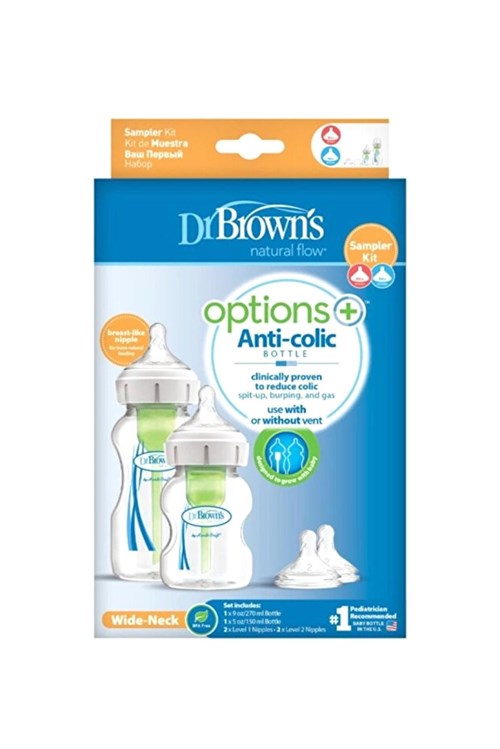 Dr. Brown’s Antikolik Options Geniş Ağız 2li Biberon ve Biberon Emziği 270ml+150ml 2600