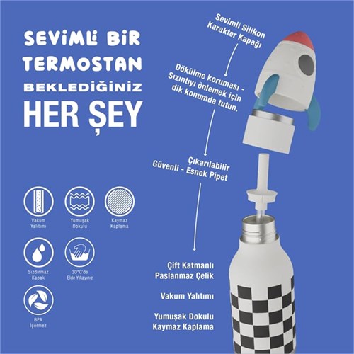 Globber Asobu Bestle Bottle Pipetli Çelik Suluk Rocket SBV44-ROCKET