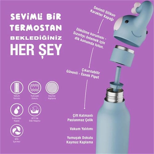 Globber Asobu Bestle Bottle Pipetli Çelik Suluk Elephant SBV44-ELEPHANT