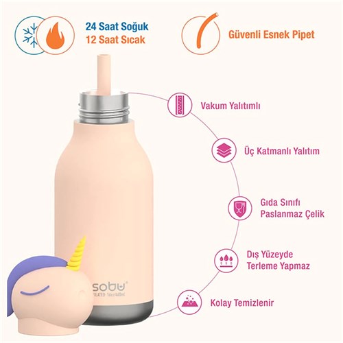 Globber Asobu Bestle Bottle Pipetli Çelik Suluk Unicorn SBV44-UNICORN