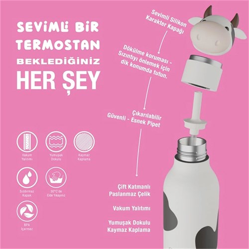 Globber Asobu Bestle Bottle Pipetli Çelik Suluk Cow SBV44-COW