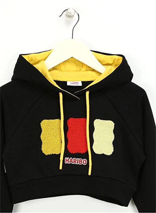 Haribo Kız Çocuk Kabartmalı Crop Sweatshirt Siyah HRBTXT311