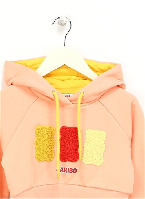 Haribo Kız Çocuk Kabartmalı Crop Sweatshirt Somon HRBTXT311