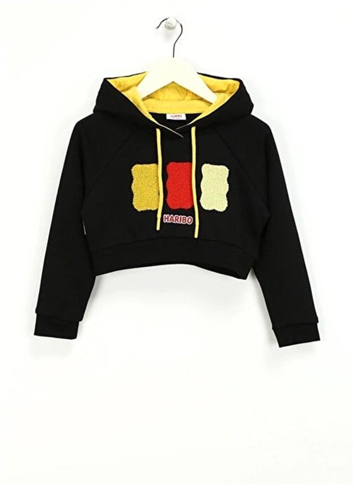 Haribo Kız Çocuk Kabartmalı Crop Sweatshirt Siyah HRBTXT311