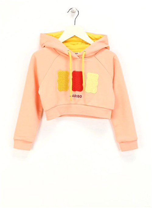 Haribo Kız Çocuk Kabartmalı Crop Sweatshirt Somon HRBTXT311