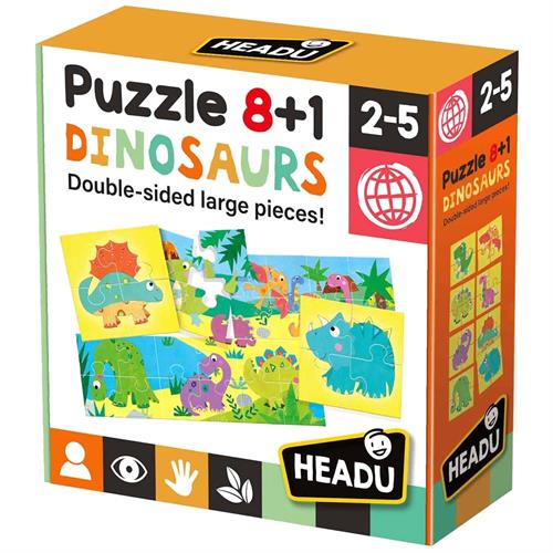 Headu Çift Taraflı (8+1) Dinozor Puzzle (2-5 Yaş) IT22243