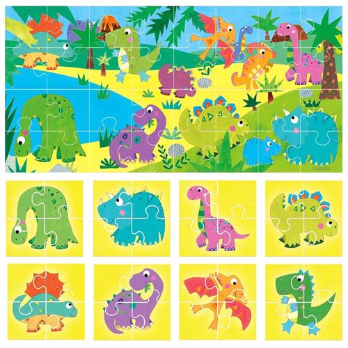 Headu Çift Taraflı (8+1) Dinozor Puzzle (2-5 Yaş) IT22243