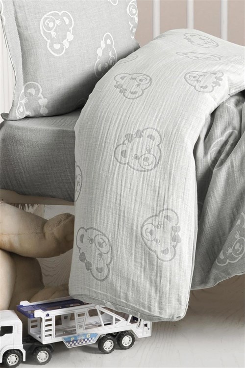 Kanz Bebek Bear Müslin 3 Parça Nevresim Takımı Gri KNZ-013