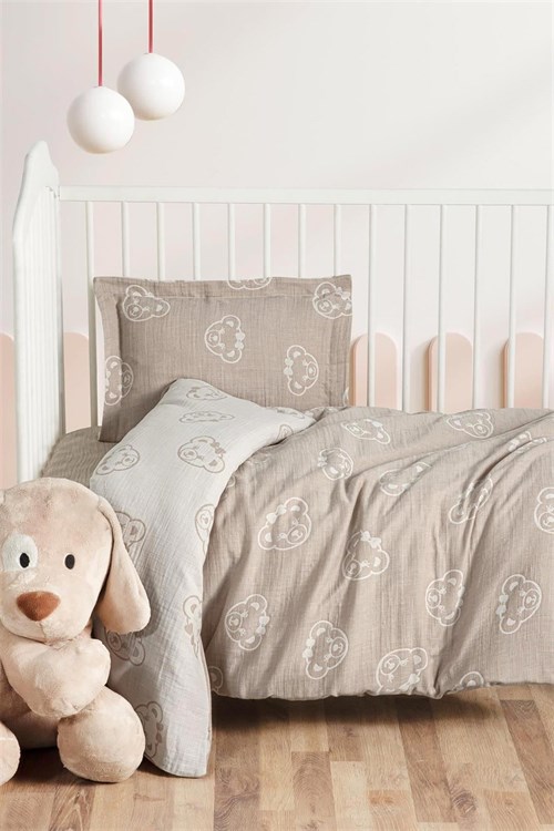 Kanz Bebek Bear Müslin 3 Parça Nevresim Takımı Kahverengi KNZ-013