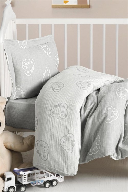 Kanz Bebek Bear Müslin 3 Parça Nevresim Takımı Gri KNZ-013