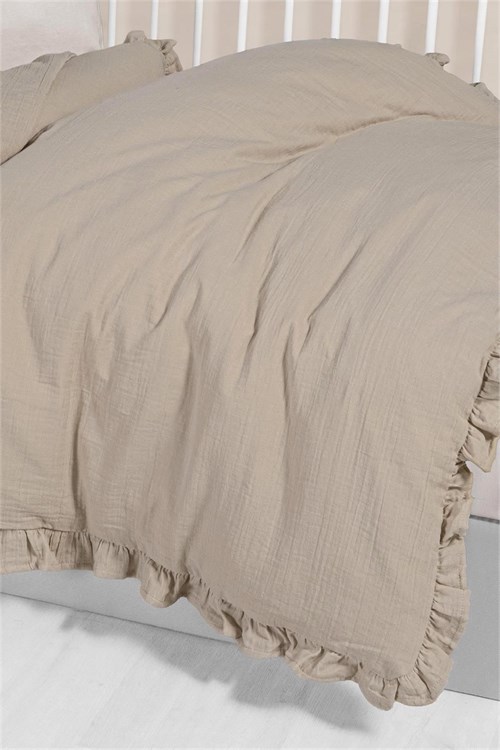 Kanz Bebek Fırfırlı Müslin 4 Parça Nevresim Takımı Bej KNZ-023