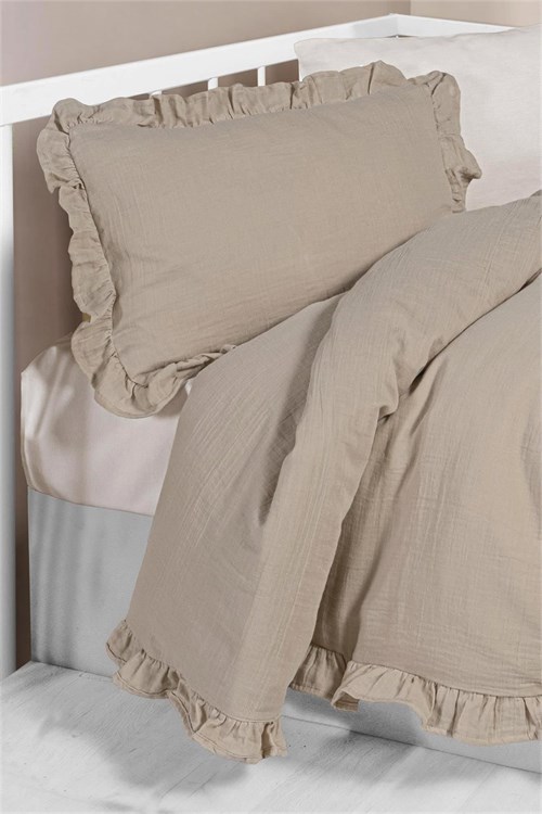 Kanz Bebek Fırfırlı Müslin 4 Parça Nevresim Takımı Bej KNZ-023