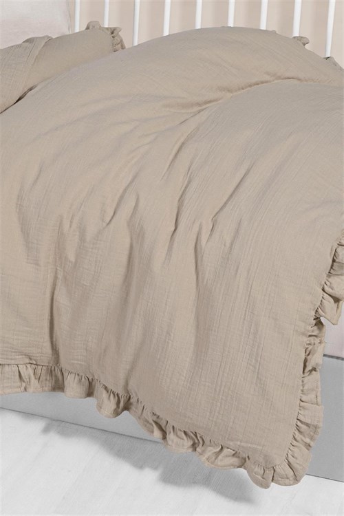 Kanz Bebek Fırfırlı Müslin 4 Parça Nevresim Takımı Bej KNZ-023