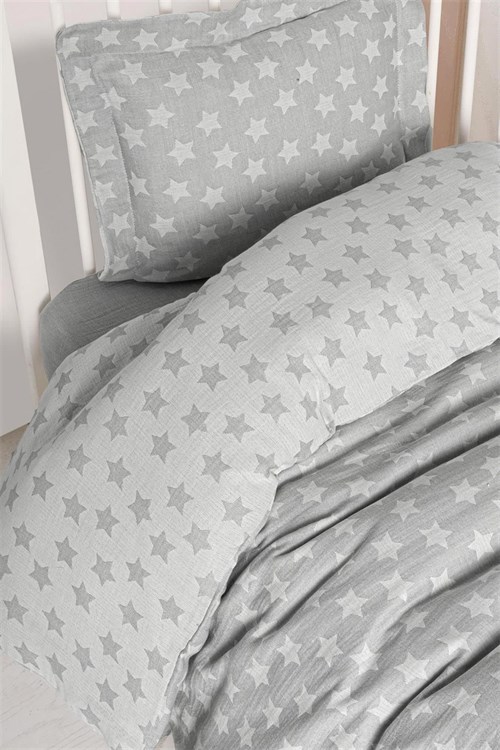 Kanz Bebek Star Müslin 3 Parça Nevresim Takımı Gri KNZ-013
