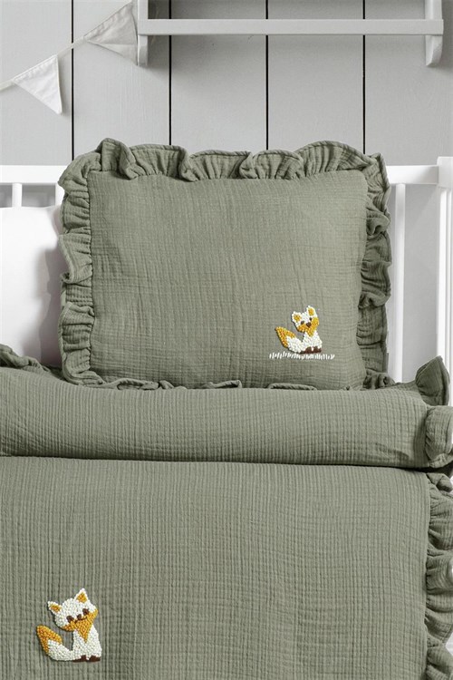 Kanz Bebek Volpe Fırfırlı Müslin 4 Parça Nevresim Takımı Mint KNZ-020