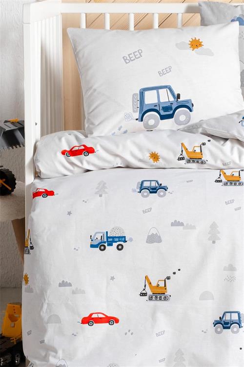 Kanz Erkek Bebek Digger Cars Park Yatak Pamuklu 4 Parça Nevresim Takımı 80*110  KNZ-002