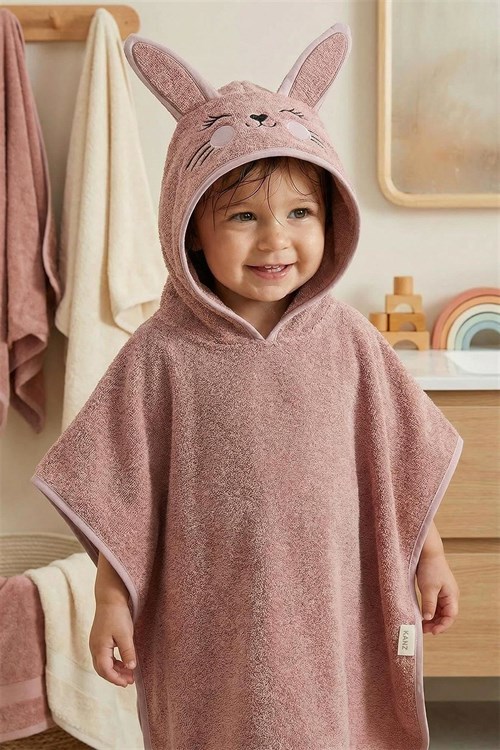 Kanz Kız Bebek Bunny Havlu Panço Koyu Pudra KNZ-038