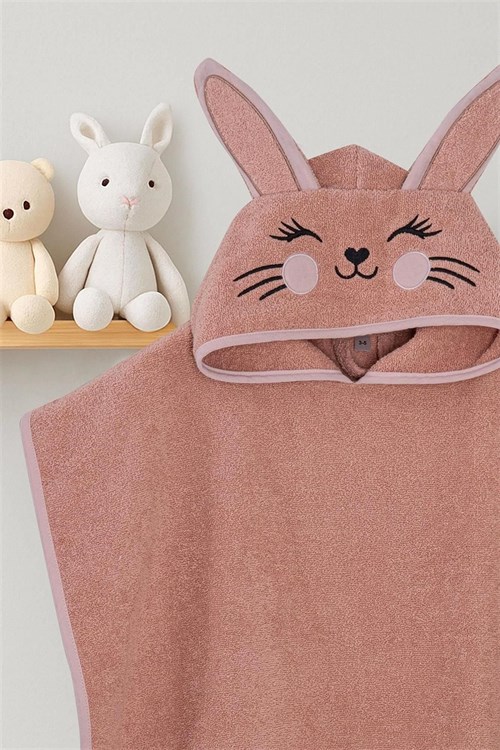 Kanz Kız Bebek Bunny Havlu Panço Koyu Pudra KNZ-038