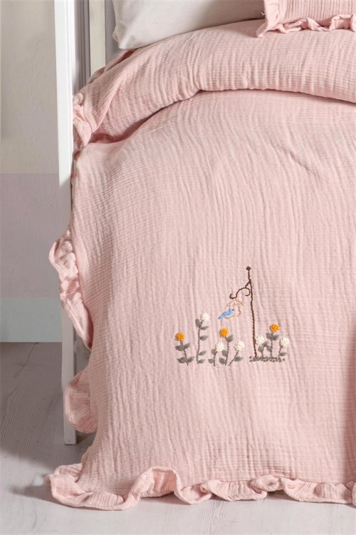 Kanz Kız Bebek Fiore Fırfırlı Müslin 4 Parça Nevresim Takımı Pembe KNZ-020